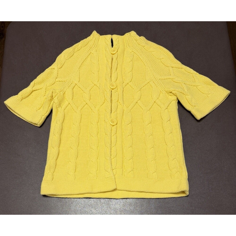 Calvin Klein Women’s Medium 3/4 Cable-Knit Cardigan Sweater Button-Up Yellow